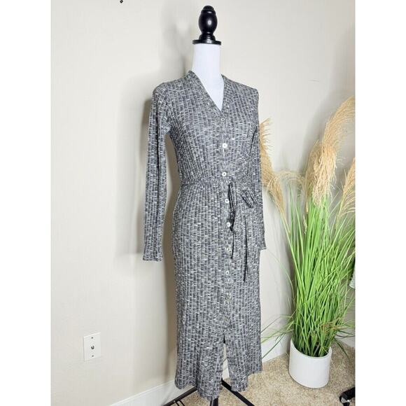 Michael Stars Duster Rib Cardigan Sleek Midi Dress Luxe Jasper Gray S Waist Tie - Picture 3 of 9